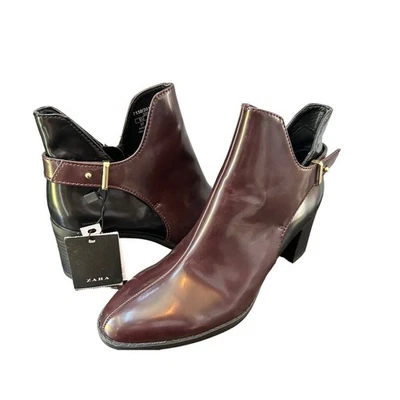 "Botines al tobillo Zara para mujer EE. UU. 6,5 borgoña púrpura cremallera lateral 2,5"" con etiquetas" Foto 1 de 4