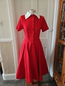 Stunning Red Swing Dress Size 12 Worn Once Vintage 40s Retro Rockabilly Style - Picture 1 of 7