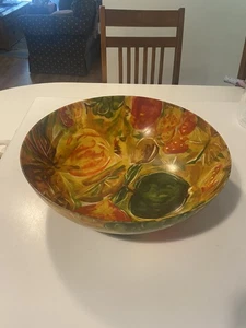 Vintage Retro Fibra de Vidrio Mediados de Siglo Patrón Floral Multicolor Cuenco Grande 14" - Imagen 1 de 9