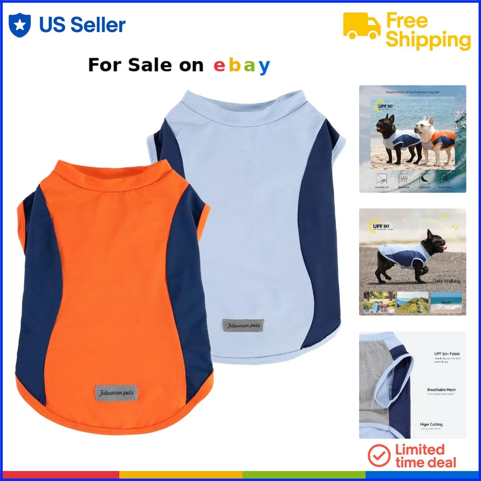 Paquete de 2 camisas de protección solar para perros gatos spandex frescas de verano ligeras Foto 1 de 4