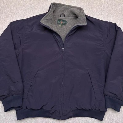 Vintage J.Crew Oarsman Bomber Jacket Mens Large Blue Fleece Lined Made in USA - Image 1 of 4