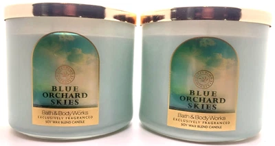 NEW! Bath & Body Works BLUE ORCHARD SKIES 3 Wick SCENTED Candle 14.5 oz Set of 2 - Image 1 of 3