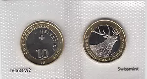 SWITZERLAND BIMETALLIC 10 FRANCS COIN 2009 RED DEER UNC - Picture 1 of 2