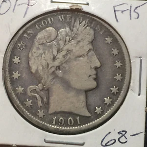 1901-P Fine-VF Barber Half Dollar Full Liberty except bottom of R - Picture 1 of 2