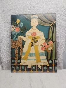 Shabby Chic Vintage Americana Art Litho Girl Holding Basket Reproduction - Picture 1 of 8
