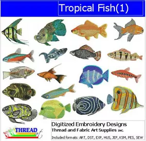 Set disegno ricamo - pesci tropicali (1) - 18 disegni - 9 formati - chiavetta USB - Foto 1 di 20