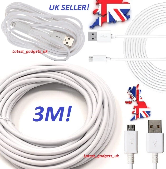 3M Extra Long USB Data Sync Charger Cable For Tesco HUDL 1 & 2 / Kindle Fire HD - Image 1 of 1