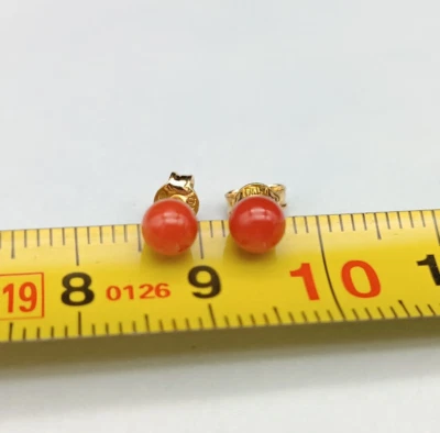 Ohrringe Damen Kleine Kugeln Echte Rote Koralle Di Sardegna Silber 925 Vergoldet - Bild 1 von 4