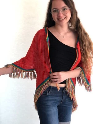 Bohemio Crochet Tejido, Crochet Tejido Chaqueta, Tejido a Mano Crochet Top, Festival Foto 1 de 4