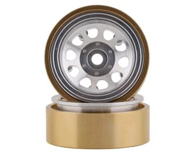 SSD RC SCX24 1.0” Aluminum / Brass D Hole Beadlock Wheels (Silver) (2) (24g) - Image 1 of 4