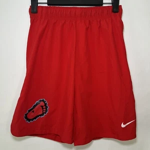 Nike Athletic Gym Shorts Youth Boys Size L Large Red Bigfoot Logo 8” Inseam - Picture 1 of 12