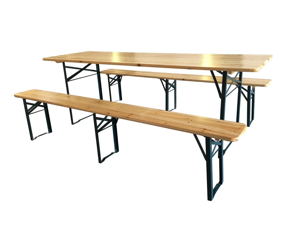 Set Birreria Pieghevole in Legno con Tavolo e 2 Panche cm 220x70x76h da Esterno - Immagine 1 di 1
