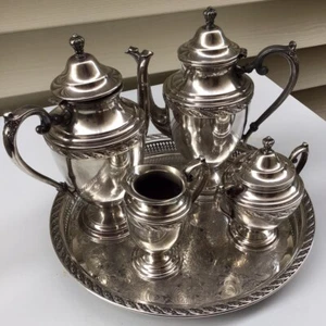 Antique Rogers Silver ‘Spring Flower ‘ Tea Set w/Massive Reticulated Tray - Picture 1 of 11
