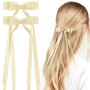 Tassel Hair Bows with Ribbon 2 Pcs Gold Glitter Hair Clips Barrettes for Girls - Picture 1 of 6