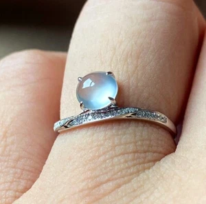 Anillo Cabujón Helado Jadeíta Birmania Grado A Certificado Oro 18K Incrustaciones Naturaleza - Imagen 1 de 10
