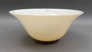 Venini 1982 Firmata Italiana Murano Opalino Ciotola Vetro Arte Paglia Pallida 10 1/4" - Foto 1 di 10