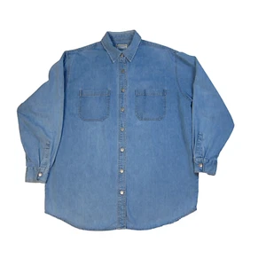 St John's Bay Button Down Shirt Mens Denim Collared 100% Cotton Pockets Size L - Picture 1 of 17