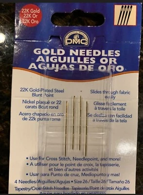 New DMC 22 Kt Gold Plated Tapestry Needles Size 26 Set of 4 Needles Craft Stitch - Image 1 of 3