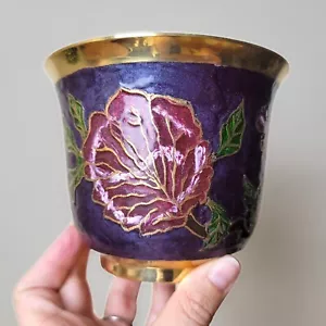 Vintage Metal Brass Heavy floral Planter Enamel Design Home Decor made in India - Picture 1 of 10