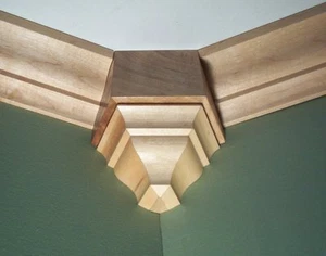 Crown Molding Corner Block fits 135 degree wall angle STAINABLE WOOD - Picture 1 of 2