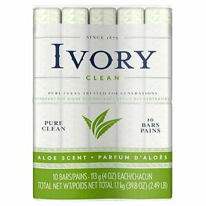 Ivory Body Bar Soap with Aloe Scent Safe & Pure Clean 10 ct 4 oz Each Pack of 12