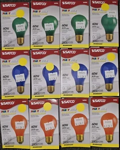 SET of 12 Satco 60W Ceramic HOLIDAY/PARTY BULBS in Red, Blue, & Green(4 each) - Picture 1 of 3