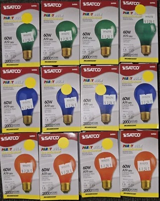 SET of 12 Satco 60W Ceramic HOLIDAY/PARTY BULBS in Red, Blue, & Green(4 each) - Image 1 of 3