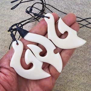 3 Large Bali Fish Hook Pendants Hand Carving - Picture 1 of 2
