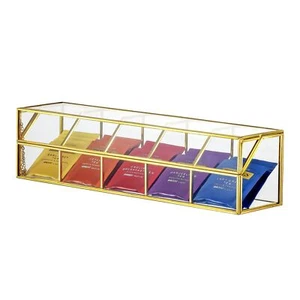 NCYP Glass Tea Bags Organizer with 5 Grids Compartments, Indoor Counter Top B... - Picture 1 of 8