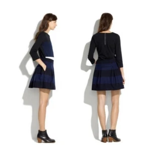 Madewell Navy Black Stripe Wool Pleated Mini Skirt Size 10 - Picture 1 of 15