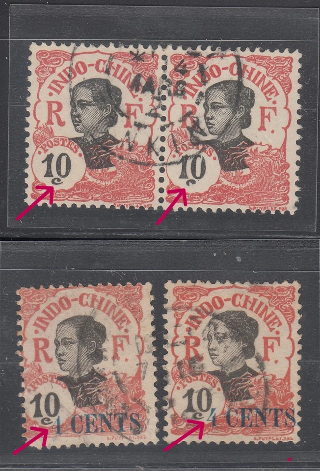 French Indochina/Vietnam 1904-1919  Regular Issues Sc# 28, 69 Lot of 4 Errors. - Image 1 of 1