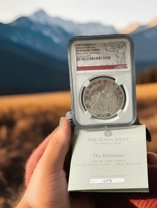 Moneda de plata Britannia con león 2021 1 oz 2£NGC PF70 una de las primeras 100 acuñadas Reino Unido - Imagen 1 de 6