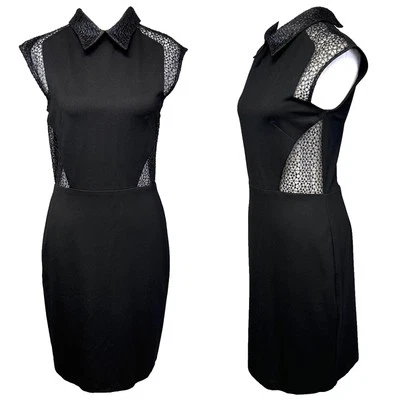 EVA FRANCO Black Sheath Dress Sz 8 Web Lace Collared Whimsigoth Career Cocktail - Image 1 of 4