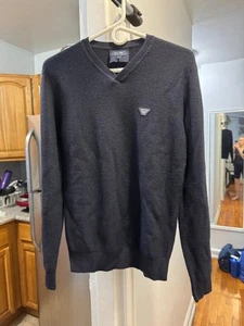 Armani Jeans V-Neck Pullover Sweater Size S Mens Wool Navy - Picture 1 of 5