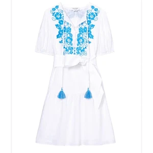Nuevo con etiquetas Mini Camisa Kate Spade New York Floral Bordada Lino Cinturón Mujeres XS - Imagen 1 de 12