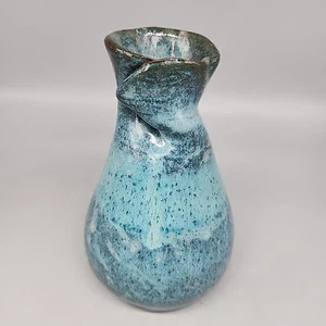 Vintage Speckle Blue Glazed Art Pottery Earthenware Vase 7" - Picture 1 of 5