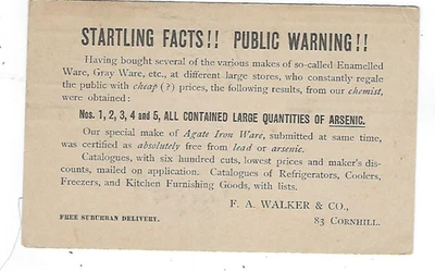 1895 UX12 Postal Card, Advertising, FA Walker Kitchen Ware, Refrigerators - Image 1 of 2