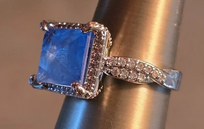 Bomb Party Ring RG78172 'Sky Of Dreams' LC Ocean Blue Quartz Rhodium Size 6 - Image 1 of 3
