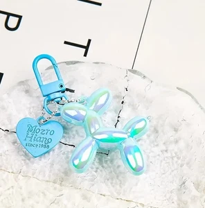 NEW KAWAII SHINY BLUE BALLOON DOG & BLUE HEART KEYRING KEYCHAIN NORDIC - Picture 1 of 3