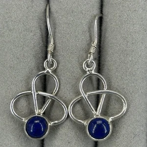 925 sterling silver earrings lapis lazuli gemstone cabochon open work hooks - Picture 1 of 7