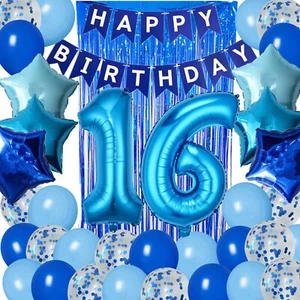 16th Birthday Decorations for Boys Blue 16th Happy Birthday Banner Sixteen Bi... - Picture 1 of 5