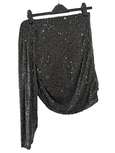 Boohoo Women's Polyester Lined Black Sequin Party Side Drape Mini Skirt Size 12 - Picture 1 of 3