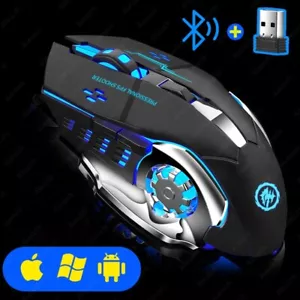 Rechargeable Wireless Gaming Mouse Silent Bluetooth Mouse Backlight For PC Gamer - Picture 1 of 19