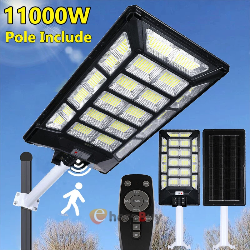 LED Solar Street Light PIR Motion Sensor Security Outdoor Garden Wall Lamp+Pole - Image 1 of 4