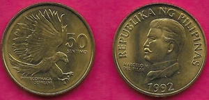 PHILIPPINES 50 SENTIMOS 1992 UNC MONKEY EATING EAGLE ATTACKING,PITHECOPHAGA,MARC - Picture 1 of 1