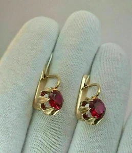 2Ct Round Cut Red Ruby Lab Created Diamond Women's Wedding 925 Silver Earrings - Picture 1 of 9