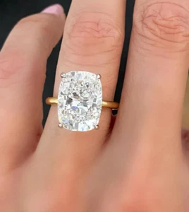 14K Multi-Tone Gold Solitaire Engagement Ring 4.50 Ct Cushion Lab Grown Diamond - Picture 1 of 5