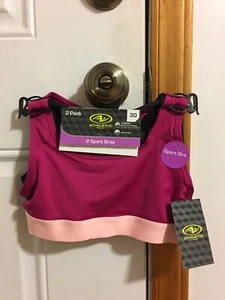 NWT GIRL'S SIZE SMALL ATHLETIC WORKS 2 PACK RACERBACK SPORT BRAS BAND SIZE 30 - Picture 1 of 9
