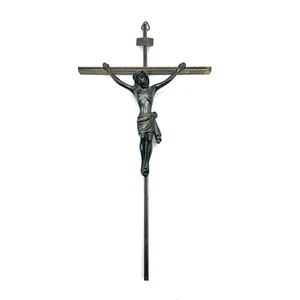 Vintage Metall Messing? BRD Kruzifix Wandkreuz katholisch INRI religiös - Bild 1 von 9