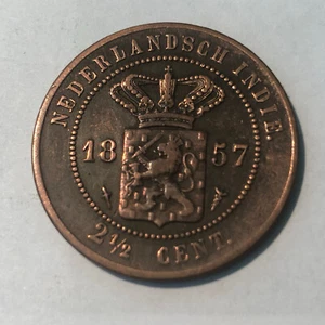 1857 Netherlands East Indies 2 1/2 Cent Coin XF - Picture 1 of 2